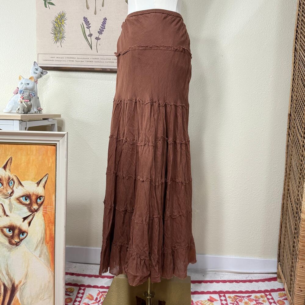 Y2k Tiered Maxi Skirt Fairy Grunge Forest Mori Kei Goblincore Coastal Cowgirl L - Picture 4 of 6